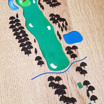 Router and laser cut 3D golf courses in oak